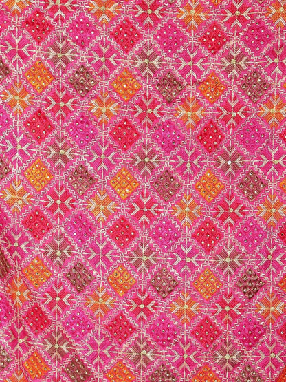 Multicolour Phulkari Dupatta with mirror work (Magenta Pink Orange ) - HalfPe