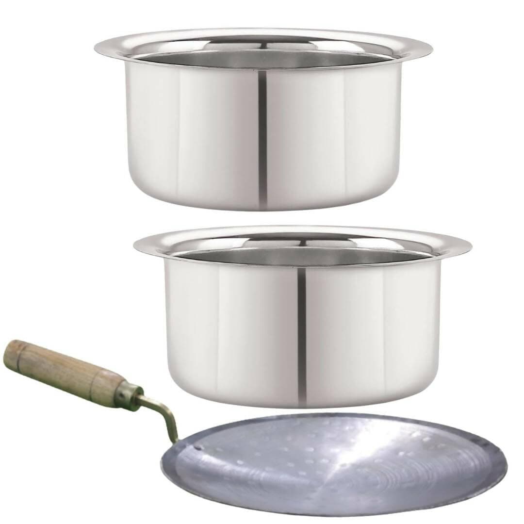 SHINI LIFESTYLE Stainless Steel Bhagona, Patila, Milk Pot 20cm with Loha Tawa - HalfPe