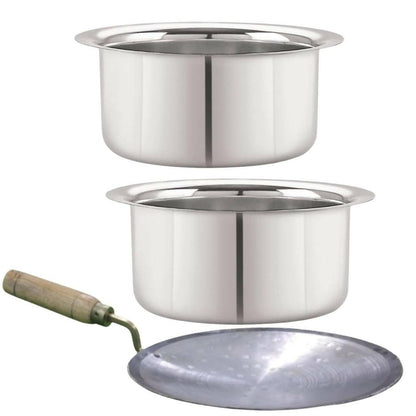 SHINI LIFESTYLE Stainless Steel Bhagona, Patila, Milk Pot 20cm with Loha Tawa - HalfPe