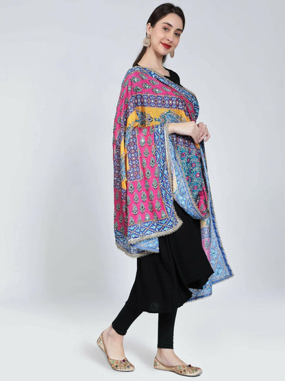 Chiffon Digital Print Pakistani Dupatta with Mirror Work (multi-color) - HalfPe