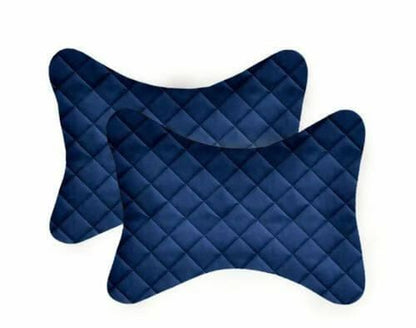 Lushomes Car Neck Rest Pillow, Foam Seat Support, Premium Quilted Velvet Support for Neck, Cervical, Head and Avoids Pain, Set of 2 Pcs, 6x10 Inches, Blue - HalfPe