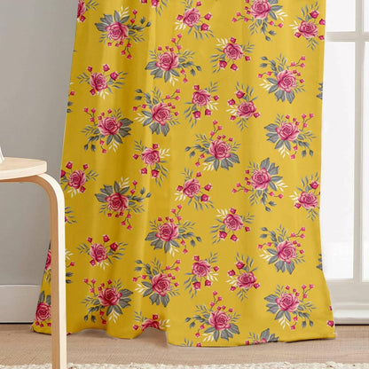 Lushomes curtains 8 feet long set of 2, door curtains 8 ft, door curtain, curtains for bedroom, Semi sheer curtains, rod pocket curtains (Pack of 2, 57x96 Inch, Yellow Flowers) - HalfPe