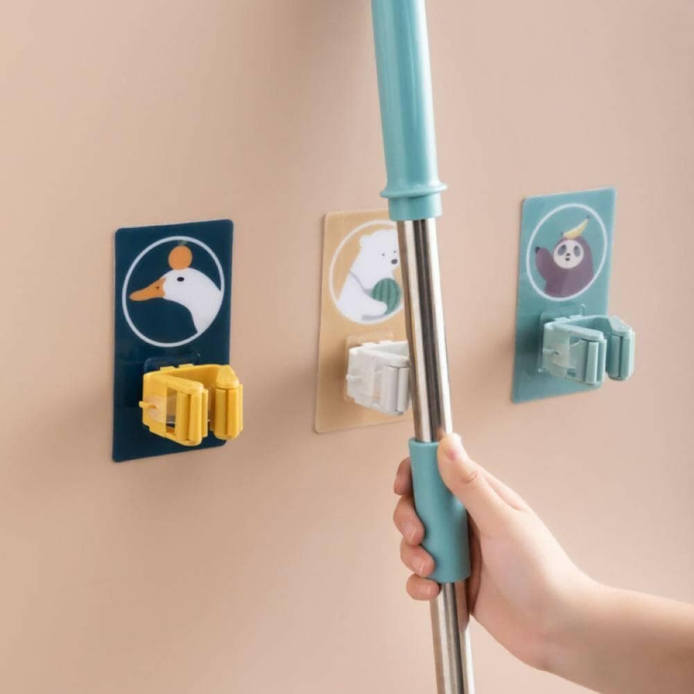 Self-Adhesive Mop/Broom Holder with Cartoon print sticker (MULTICOLOUR AND MULTIDESIGN, pack of 3) - HalfPe