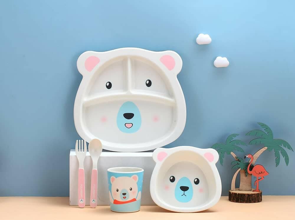 Animals Face 5pcs Tableware Set For Kids (Polar Bear) - HalfPe