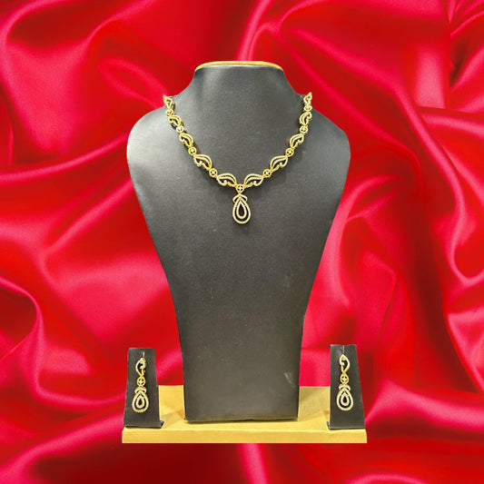 Gold-Plated Crystal-Studded Magestic Grace Necklace - HalfPe