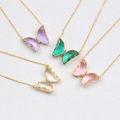 Pinapes Lovely Gold Plated Purple , Pink and Turquoise Blue Crystal Butterfly Pendant Necklace for Women (Set of 4) - HalfPe