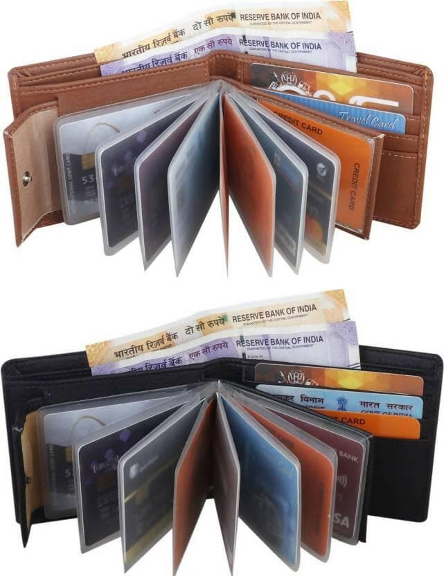 Album Men's PU Leather Wallet Purse - Stylish & Smooth Branded Wallet With Card Holder for Men(Pack Of 2) - HalfPe