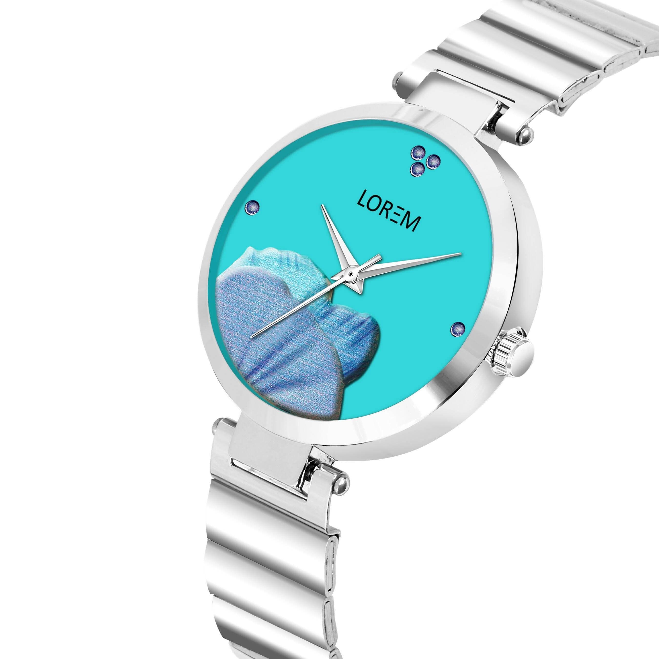 LOREM Sky Blue Flower Designer Analog Watch For Women LR310 - HalfPe