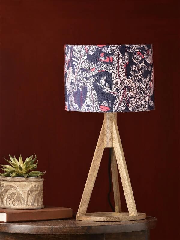 Blue Leaves Trio Wooden Lamp - HalfPe