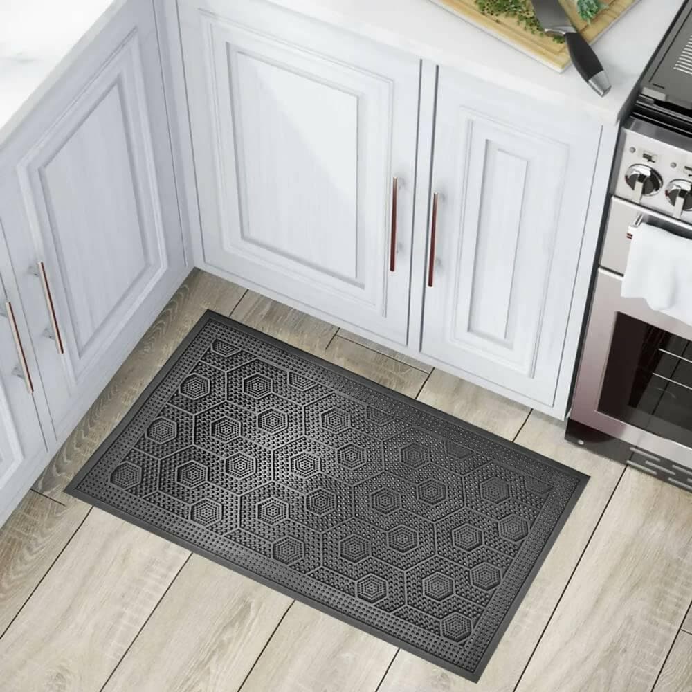 Mats Avenue Rubber Molded Geometric Pattern Floor Mat Black Color (45x75 CM) - HalfPe