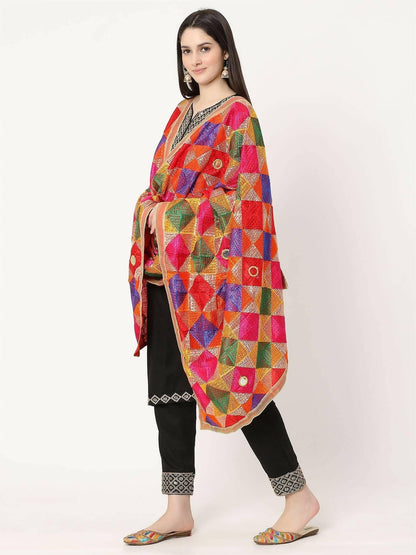 Phulkari Bagh Dupatta with Mirror Work - HalfPe