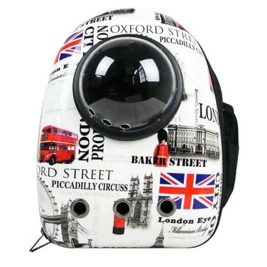 PetGains PGGI Space Pet Backpack: Pet Transport Travel Astronaut Carrier Bag with Multiple Air Vents (White London Print) - HalfPe