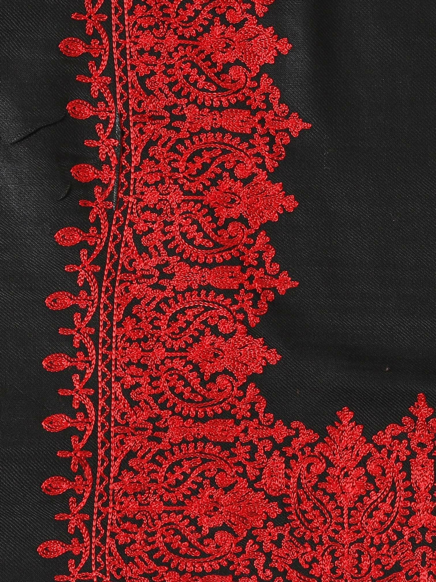 Back Red Embroidered Kashmiri Shawl for women - HalfPe