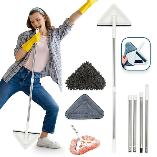 orzel Rotatable Adjustable Cleaning Mop, Reusable Quick Dry Mop, Triangle Microfiber Cleaning Mop, Stainless Steel Handle Mop, Wet and Dry Spin Mop for Floor Wall Ceiling Window - HalfPe