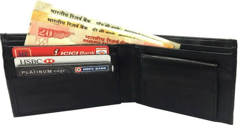 Men Black Artificial Leather Wallet (5 Card Slots) - HalfPe