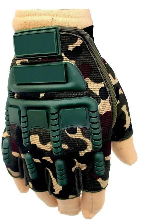 Gloves Military Rubber Hard Knuckle Gloves Fingerless Cycling Gloves (Green)  - HalfPe