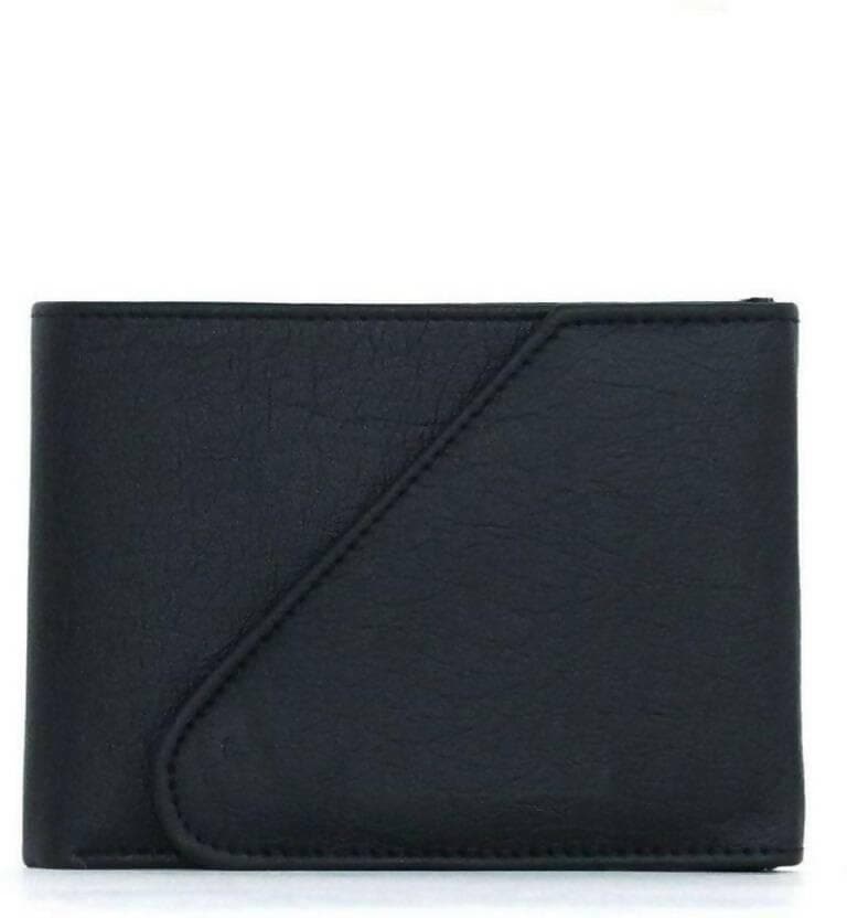 Kaan Men's Stylish PU Leather Button Closure Wallet(Black) - HalfPe