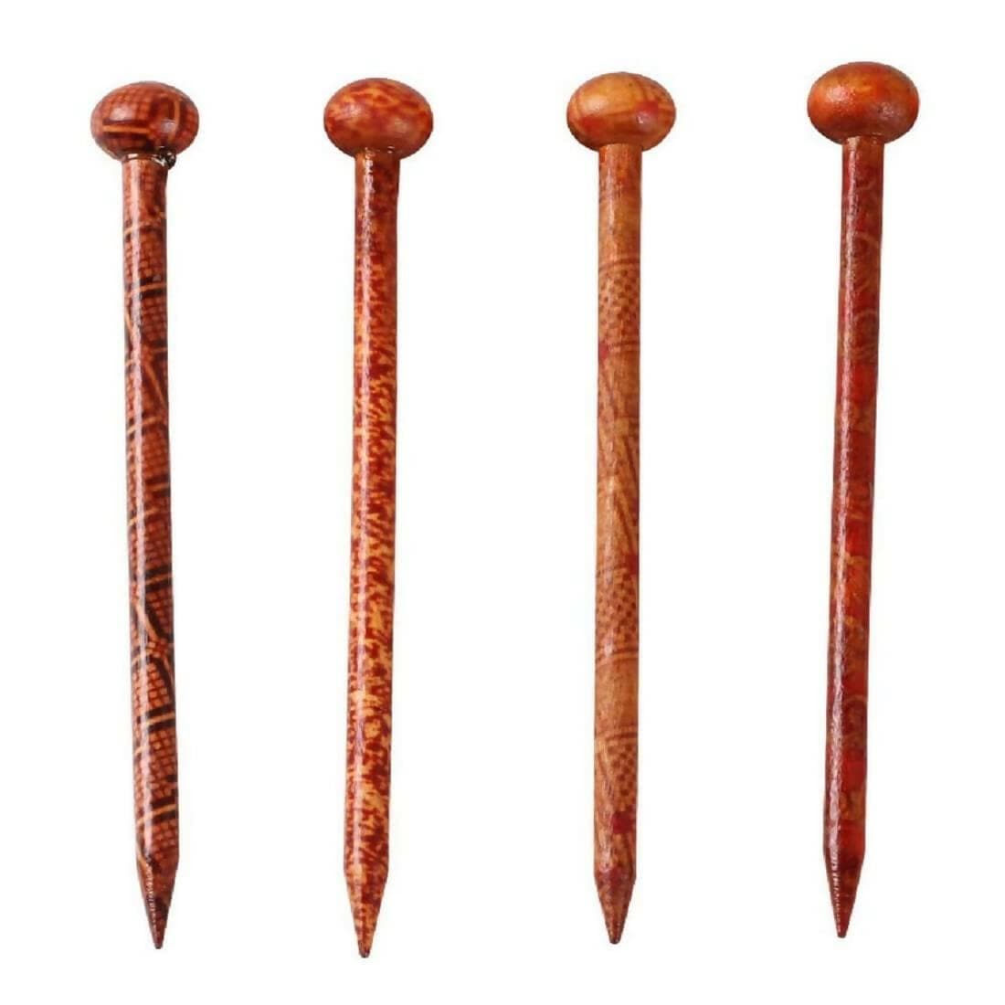 SENECIO Set Ethnic Retro Printed Hair Stick For Juda & Bun Pin(4Pc) - HalfPe