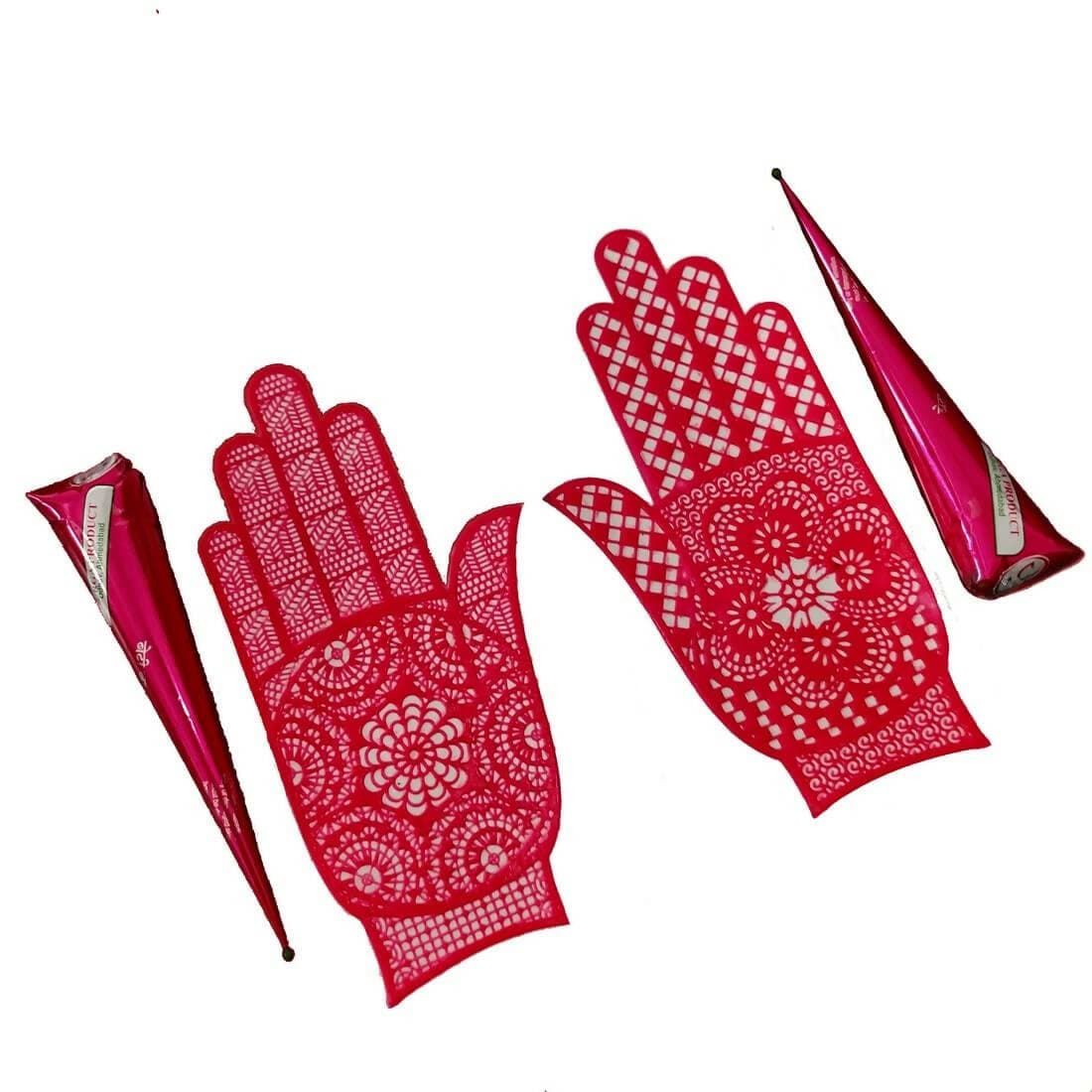 SENECIO Set Henna Mehendi With Reusable Rubber Stencil Washable Stick On Bridal Tattoo Arabic/Indian Traditional Mix Designs Combo(4Pc) - HalfPe