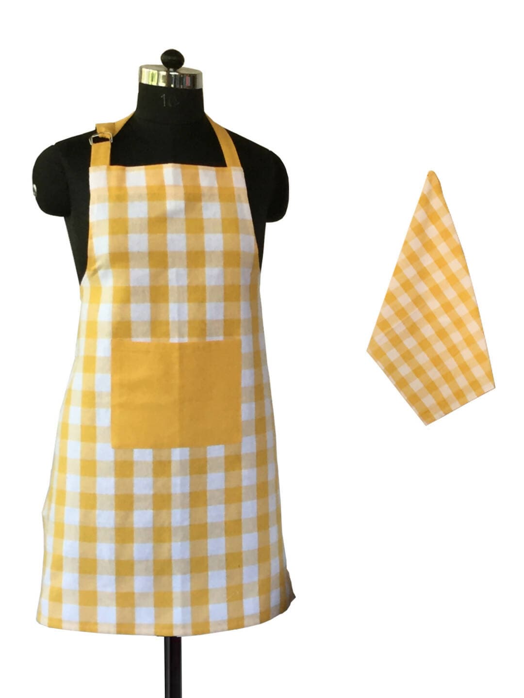 Lushomes Checks yellow Kitchen Cooking Apron Set for Women, apron for men, cooking aprons for women, kitchen apron for men, aprons, aprin (2 Pc Set, Kitchen T 40 x 60 cm, Apron 60 x 80 cms) - HalfPe