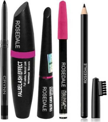 Crynn Smudge Proof Essential Makeup HD9 Beauty Kajal & Rosedale 3in1 Eyeliner , Mascara , Eyebrow Pencil & Yanqina 36H Swiss Insta Magnet Deep Black Eyebrow Pencil - HalfPe