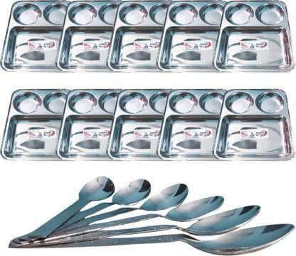 SHINI LIFESTYLE Premium Quality Steel Lunch Plate 8 pcs with spoons of 8pcs (et of 16) - HalfPe