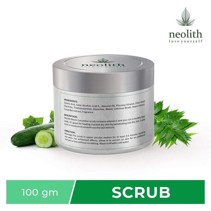 Neem cucumber scrub : exfoliating face scrub (100gm) | NEOLITH - halfpeapp