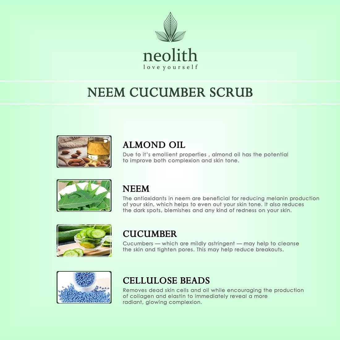 Neem cucumber scrub : exfoliating face scrub (100gm) | NEOLITH - halfpeapp