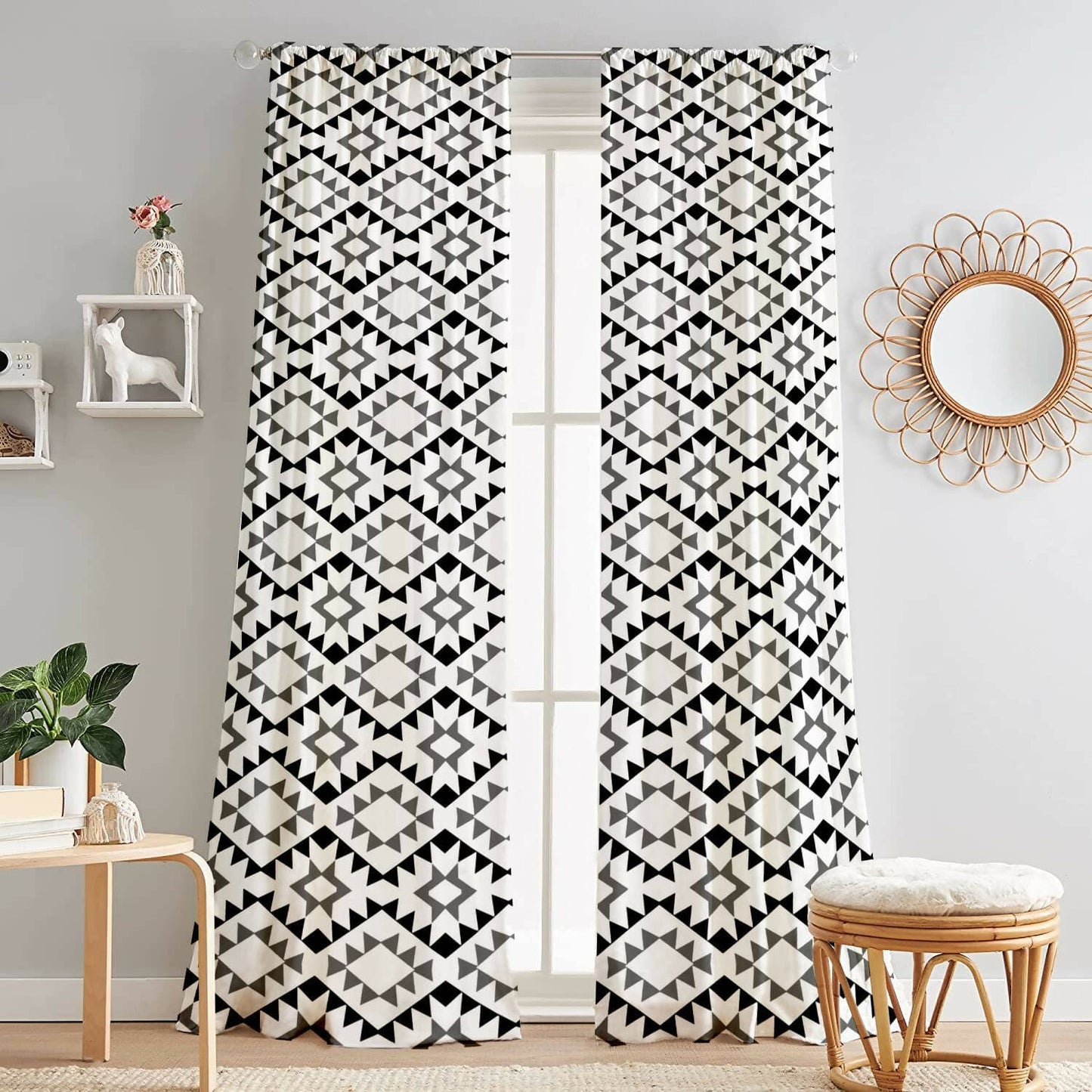 Lushomes curtains 8 feet long set of 2,door curtains 8 ft, door curtain, curtains for bedroom, Semi sheer curtains, rod pocket curtains (Pack of 2, 57x96 Inch, Beige Coffee Geomertic) - HalfPe