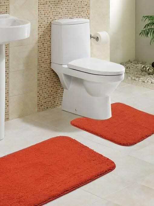 Lushomes Bathroom Mat, 1800 GSM Floor Mat with High Pile Microfiber, anti skid mat for bathroom floor with Contour footmat (Bathmat Size 19 x 30 Inch, Contour Size 19 x 19 Inch, Single Pc, Tan Brown) - HalfPe