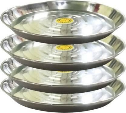 SHINI LIFESTYLE Stainless Steel Serving Plate, Dinner Plates set, Khumcha Thali Dinner Plate (Pack of 4) - HalfPe