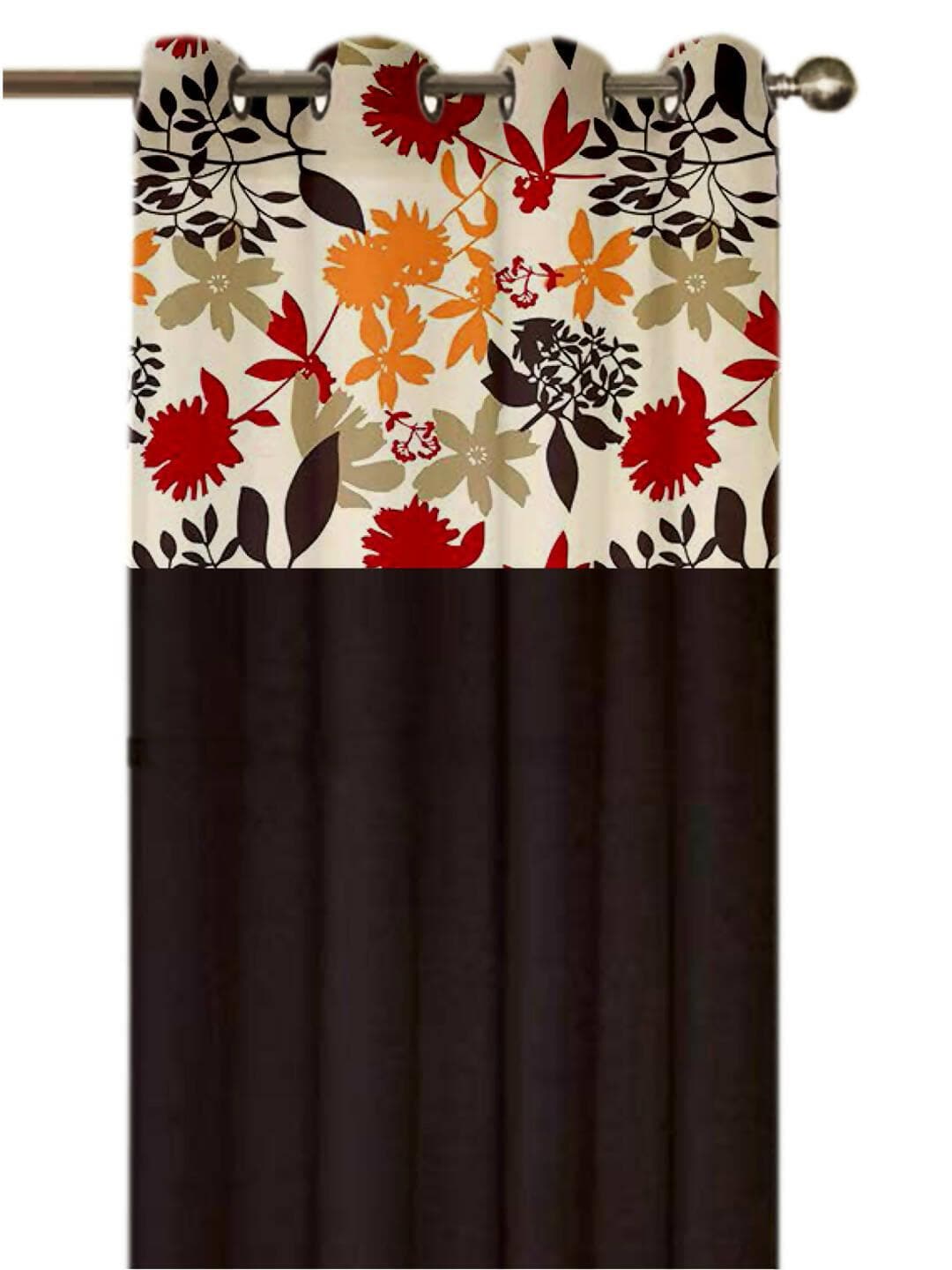 Lushomes Cotton Curtains, Cotton Black Leaf Printed Bloomberry Curtains with 8 Eyelets & Printed Tiebacks for Door, door curtains 7.5 feet, (Size: 54x90 Inches) - HalfPe