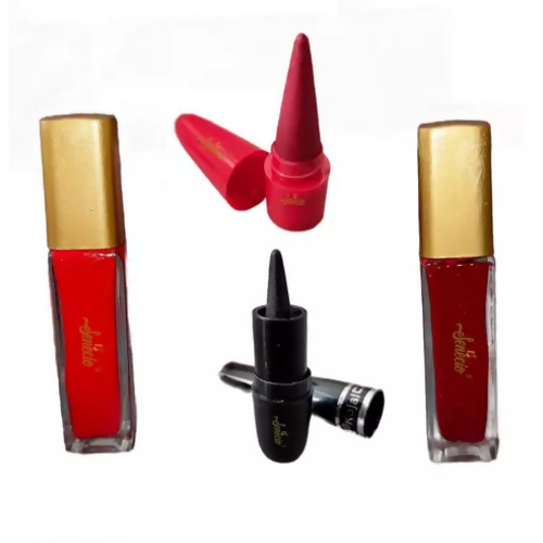 SENECIO SET OF 4Pc RED & MAROON LIQUID SHIMMER SINDOOR WITH MINI STICK SINDOOR & KAJAL EYELINER WATERPROOF SMUDGE PROOF LOVE COMBO - HalfPe