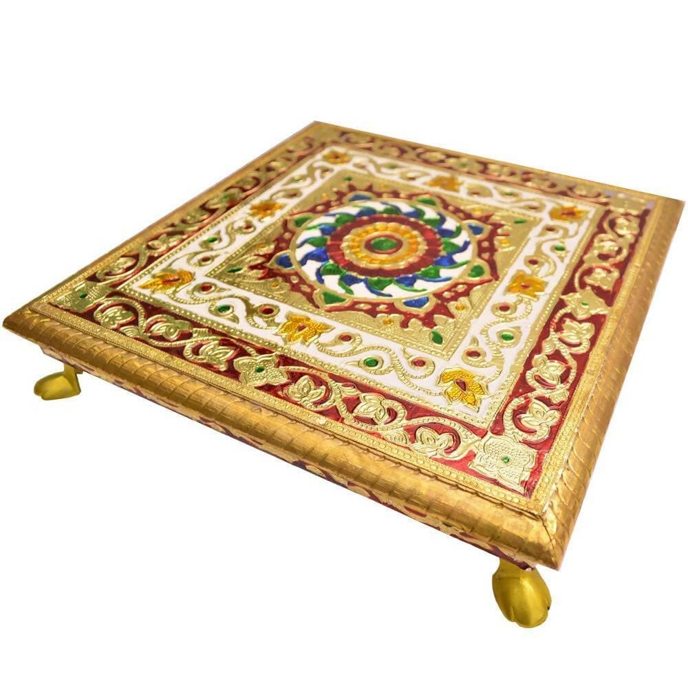 Santarms Meenakari Pooja Chowki for Idols or ladoo Gopal singhasan puja Item - HalfPe