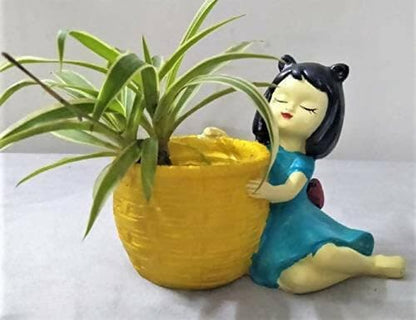 HC VILLA Resin Beautiful Handcraft Nature Friendly & Peaceful Cute Dreaming Fairy Girl with Succulent Basket Planter Pot (Pack of 2) - HalfPe