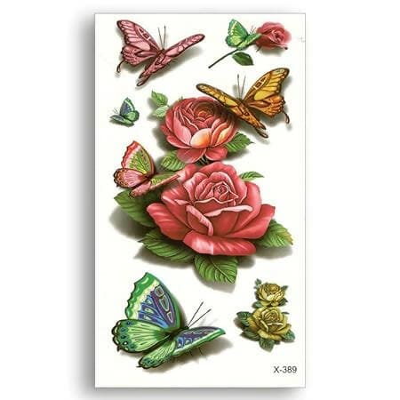 SENECIO 3D Mini Design Valentine Rose Multicolor Butterflies Rose Temporary Unisex Body Tattoo - HalfPe