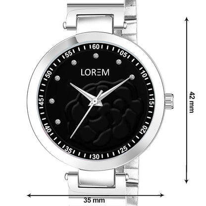 LOREM Black Fancy Analog Watch For Women - HalfPe