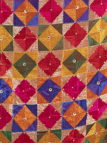 Multicolour Phulkari with gold Lace dupatta - HalfPe