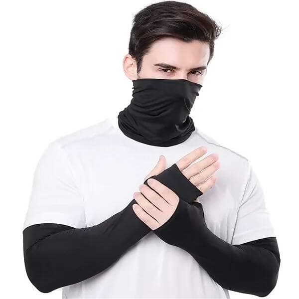 ZaySoo Face Mask With Cooling Arm Sleeves Cover For Men Women, Gloves With Thumb Hole For Biking, Scooty And Sports  - HalfPe