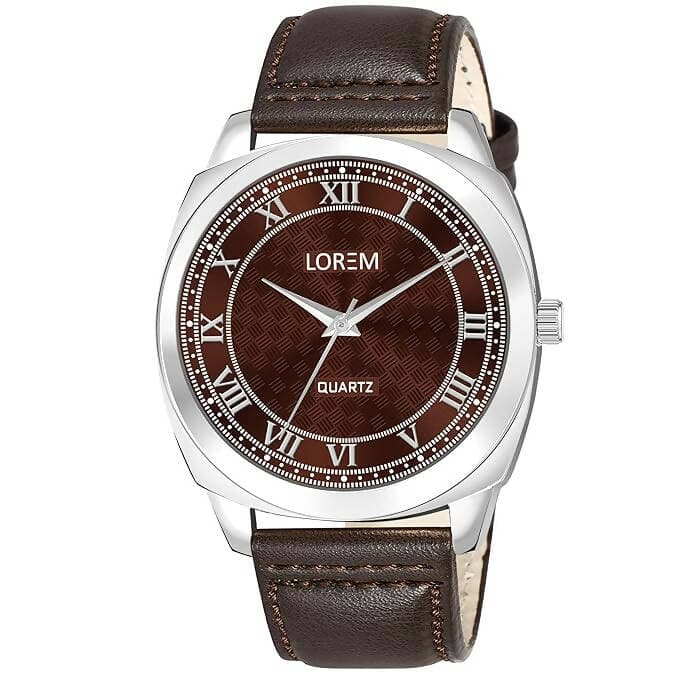 LOREM Brown Cubic Designer Printed Dial Analog Watch For Men LR91 - HalfPe