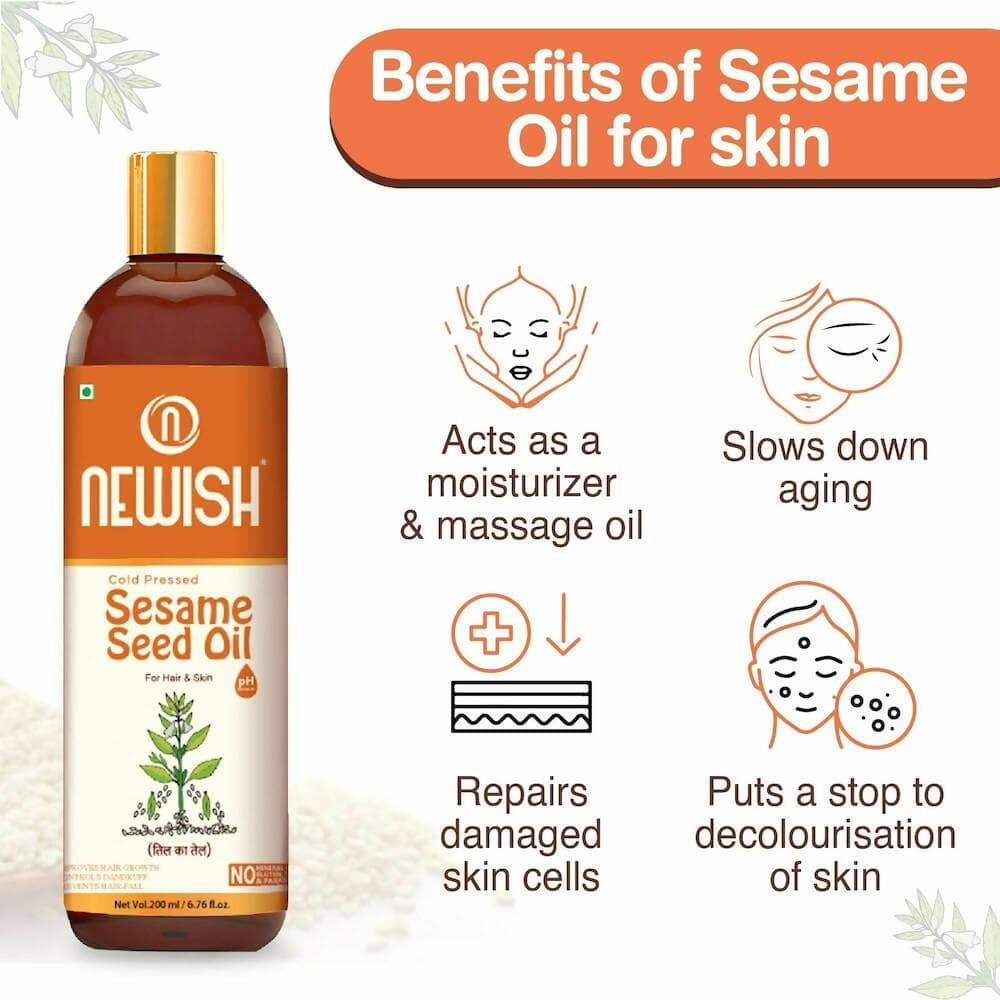 Newish Cold Pressed Sesame oil for Hair, Skin and Massage (pack of 2 X 200ML) - HalfPe