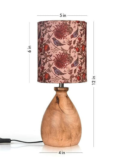 Wooden Dome Table Lamp Bird Printed Shade - HalfPe