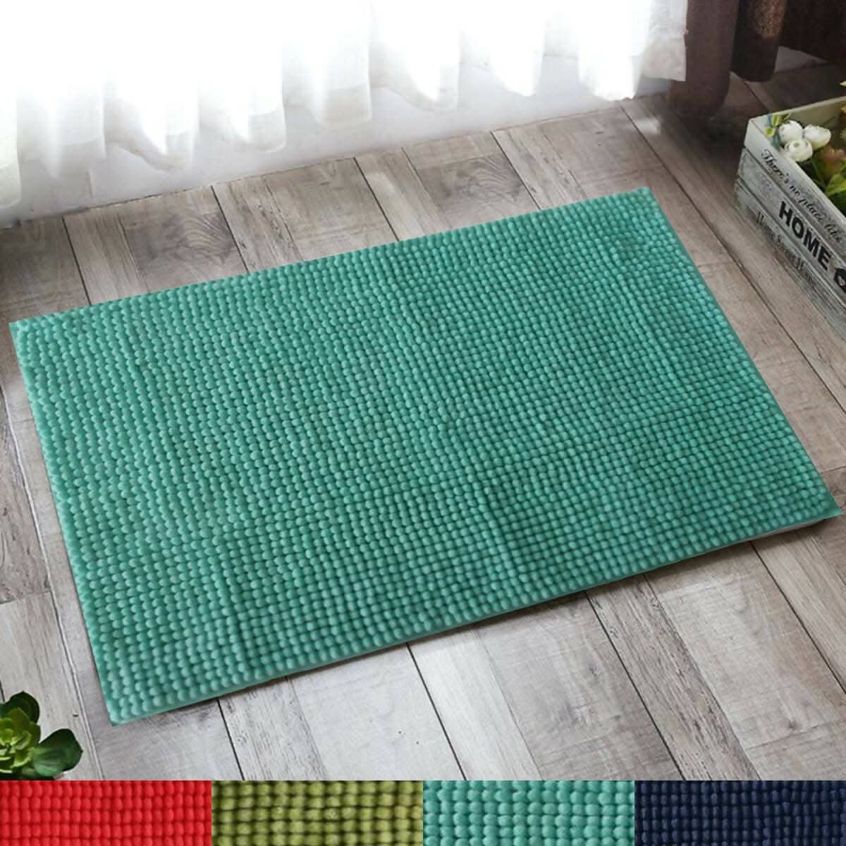 Lushomes Bathroom Mat, floor mats for home, anti slip mat, non slip mat 1800 GSM Floor Mat with High Pile Microfiber, mat for bathroom floor, Anti Skid Spray Backing (12 x 18 Inch, Single Pc, Blue) - HalfPe