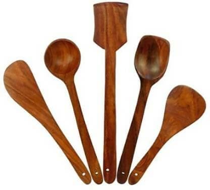 Set of 5 Handmade Wooden Non-Stick Serving Spatulla Tools (Brown)Cooking Spoons - HalfPe