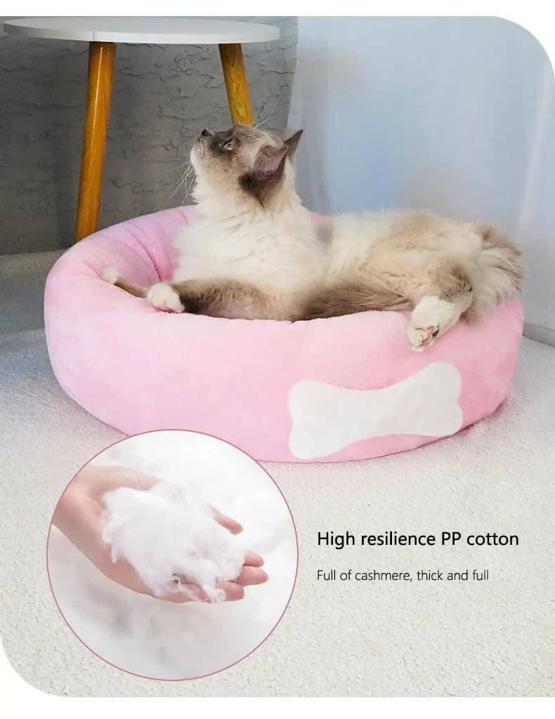 PetGains PGT Round Shaped Plush Cat & Dog Bolster Bed (Large) - HalfPe