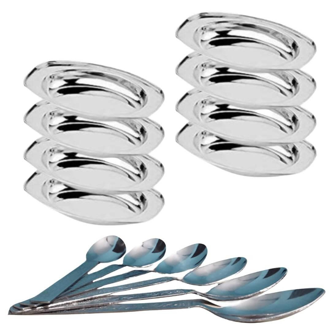 SHINI LIFESTYLE Stainless Steel Oval Plate (Pack of 16) - HalfPe