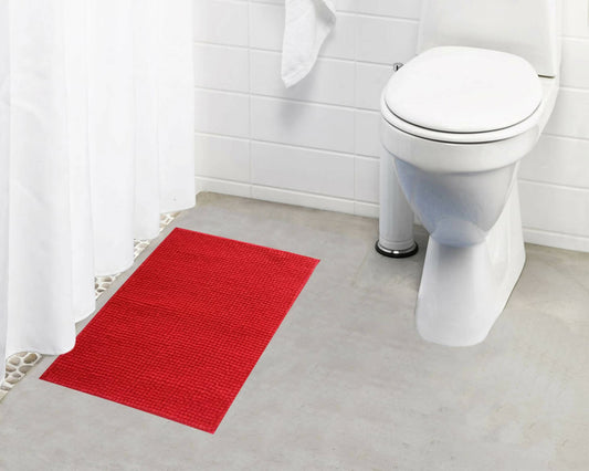 Lushomes Bathroom Mat, floor mats for home, anti slip mat, 1800 GSM Floor Mat with High Pile Microfiber, mat for bathroom floor with Anti Skid Spray Backing (12 x 18 Inch, Single Pc, Red) - HalfPe