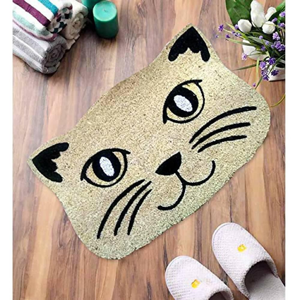 Mats Avenue Cat Shaped Natural Coir Mat Printed Beige for Kids Room , Schools , Play Room 40 X60 CM Set of 1 - HalfPe