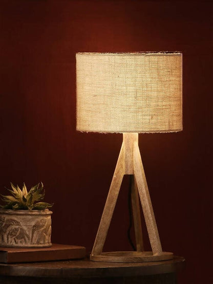 Jute White Trio Wooden Lamp - HalfPe