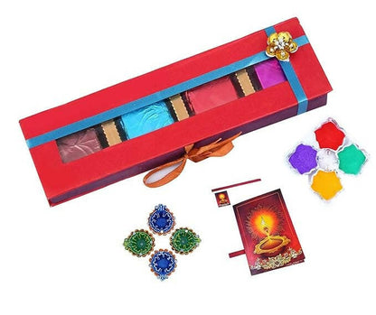 MANTOUSS Exclusive Diwali Chocolate Box + 2 earthern Diya, Diwali Greeting Card and Rangoli Colours - HalfPe